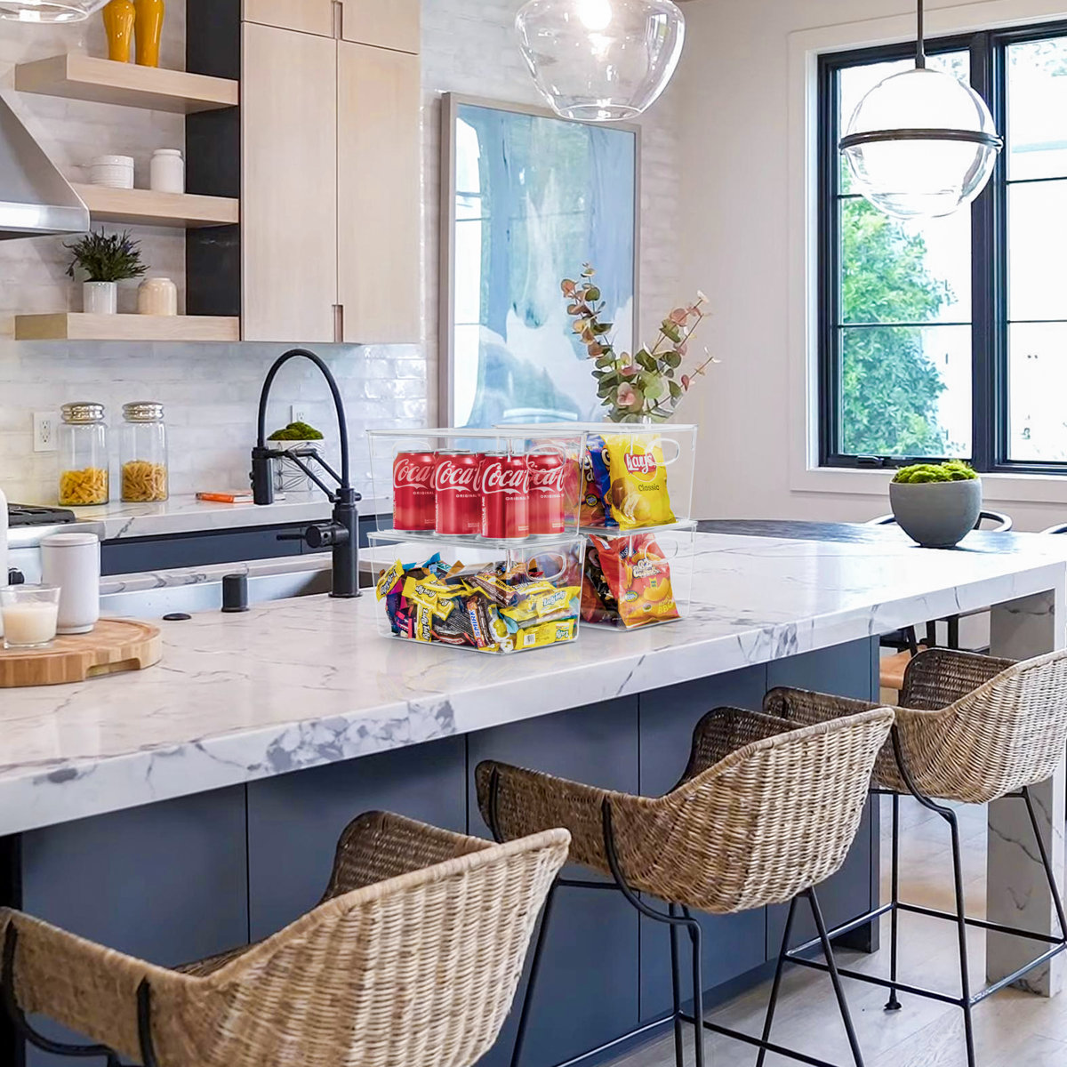 Sorbus Large Clear Plastic Cleaning Supplies Storage Bins with Lids and Handles 8 Pack